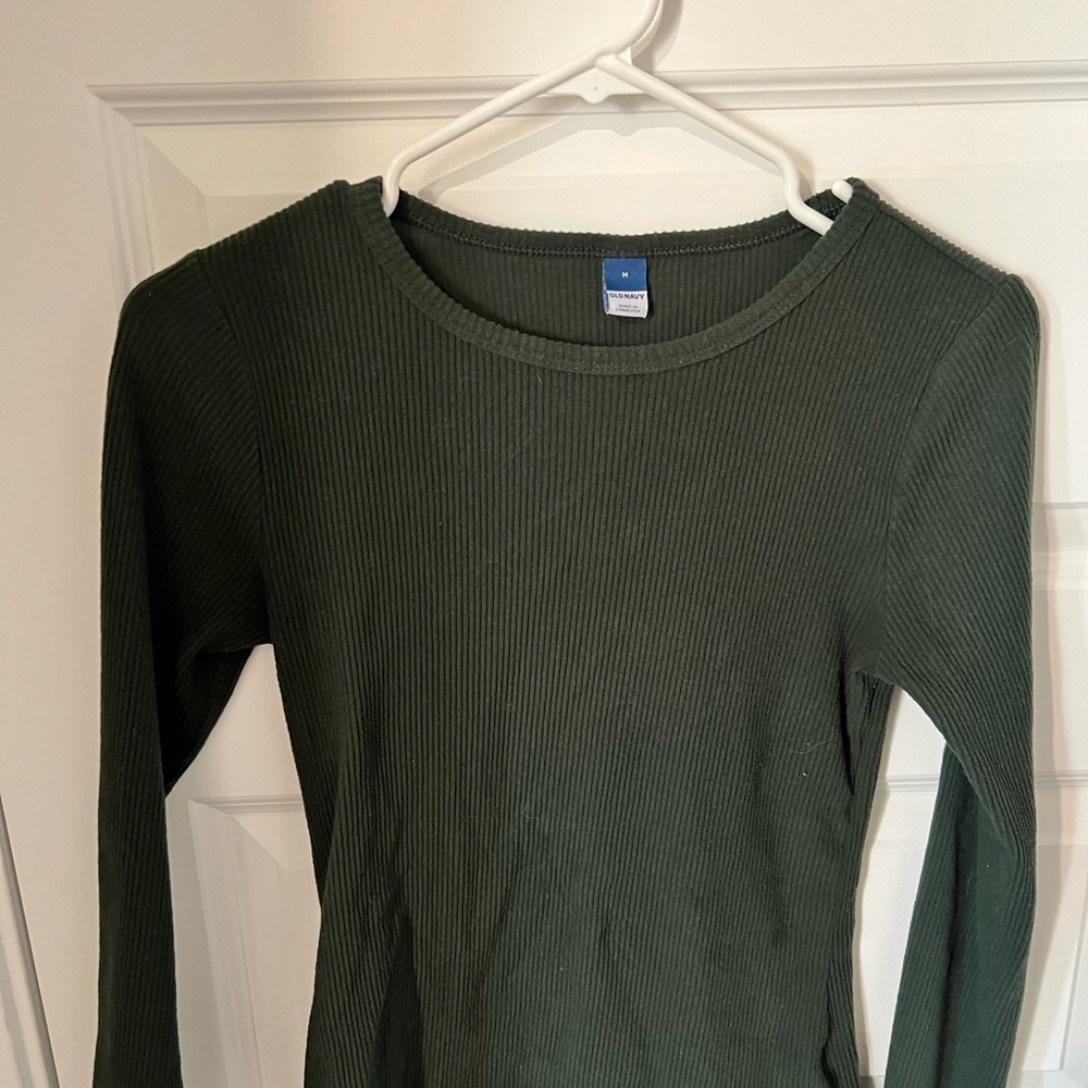 Green Ribbed Long Sleeve Top